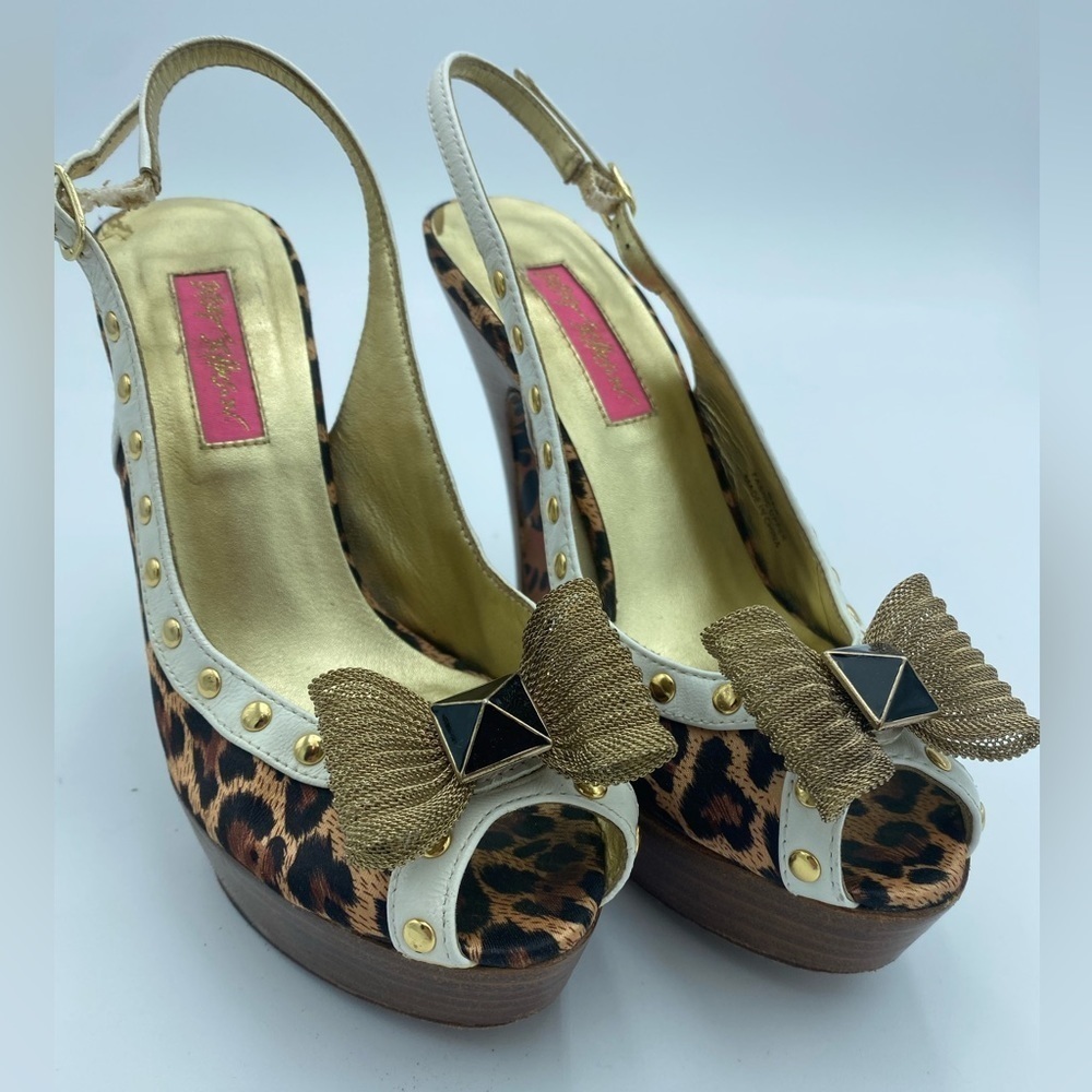 Betsy Johnson Women’s‎ Heels Cheetah Print Size 6M Vero Cuoio - Gold Mesh Bow